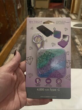 BYTECH 4,000 mAh Type-C Portable Charger with Cosmetic Mirror - Purple & Green